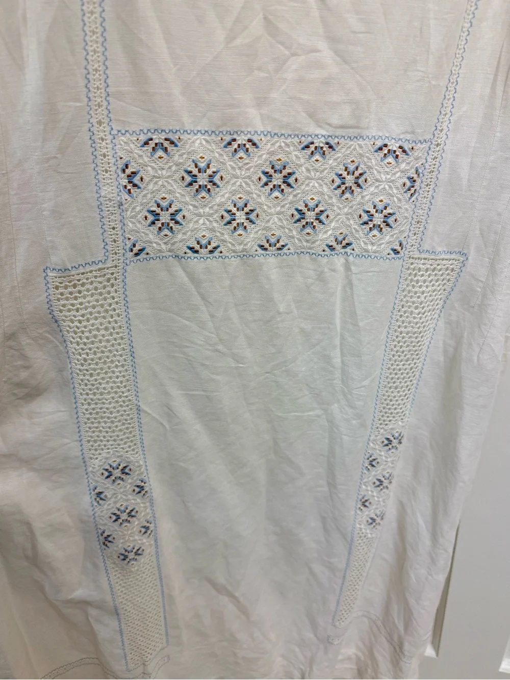 1920’s Antique Hand Embroidered Linen Chevron Lace Cottagecore Cream Lawn Dress - Picture 6 of 16
